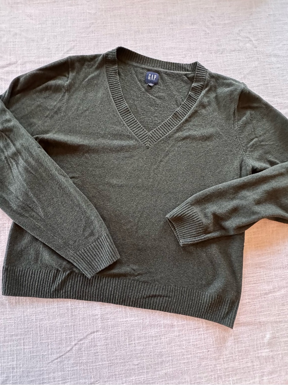 Gap Olive Green V-Neck Cotton Blend Sweater Large Tall